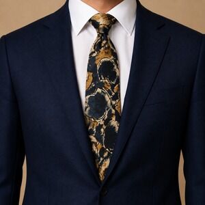Carlos Tomasini Abstract Leaf Print 100% Silk Tie Watercolor Old Money Baroque